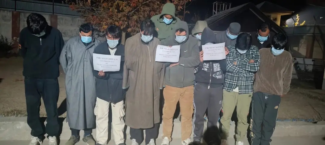 Baramulla Police Crack Down on Kreeri Gambling Racket; Cash, Vehicles, and Cards Confiscated