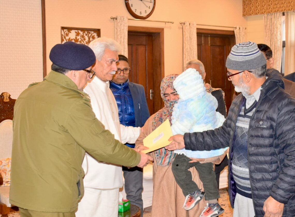 Lieutenant Governor meets the families of Nowgam’s accidental blast martyrs and hands over appointment letters on compassionate grounds