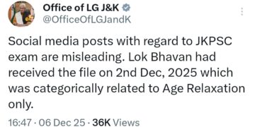 Social Media Claims on JKPSC Exam Misleading, Says LG’s Office