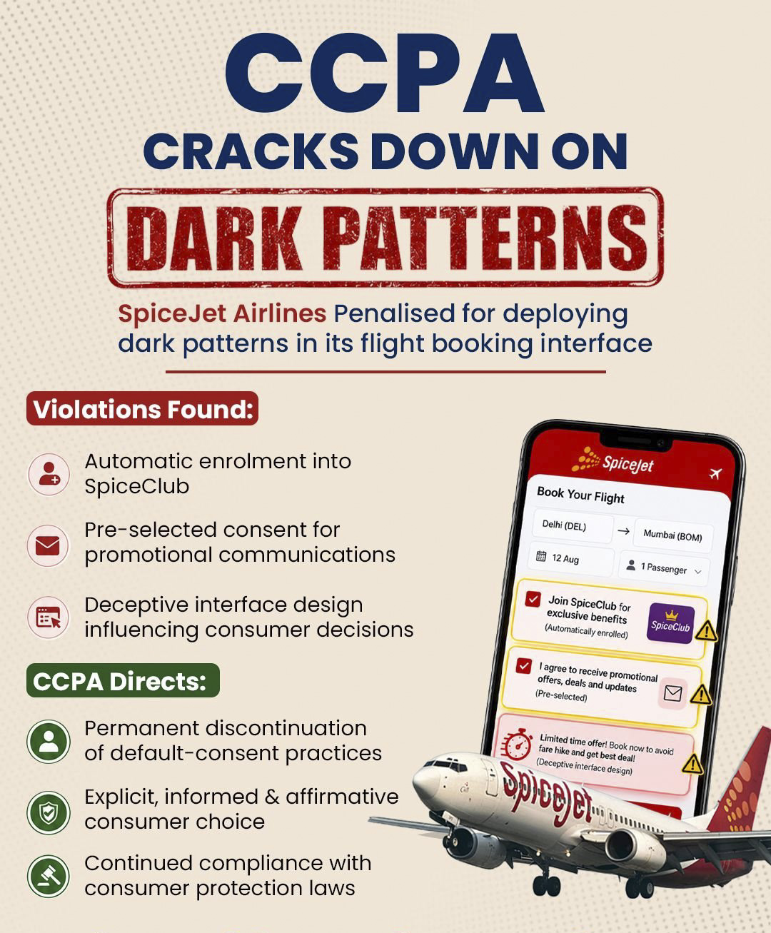 CCPA Imposes ₹1 Lakh Penalty on SpiceJet for Dark Patterns in Flight Booking Platform